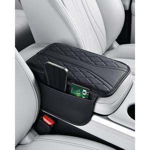 ESKONKE [Upgraded] Car Center Console Cover with 2 Storage Bags - Premium Nappa Leather Armrest Cover, Scratch & Wear Resistant, Waterproof Car Interior Accessories (Upgrade - Black)