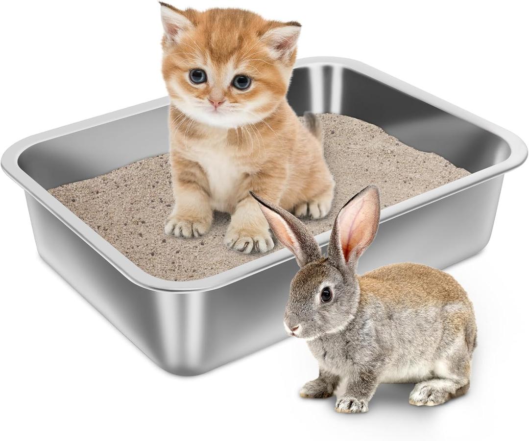 Stainless Steel Litter Box for Kitten, 15.7"11.8"4" Small Litter Box for Kittens Easy Entry, Non Odor, Easy to Clean, Metal Litterbox for Cat, Rabbit, Guinea Pigs and Hamsters