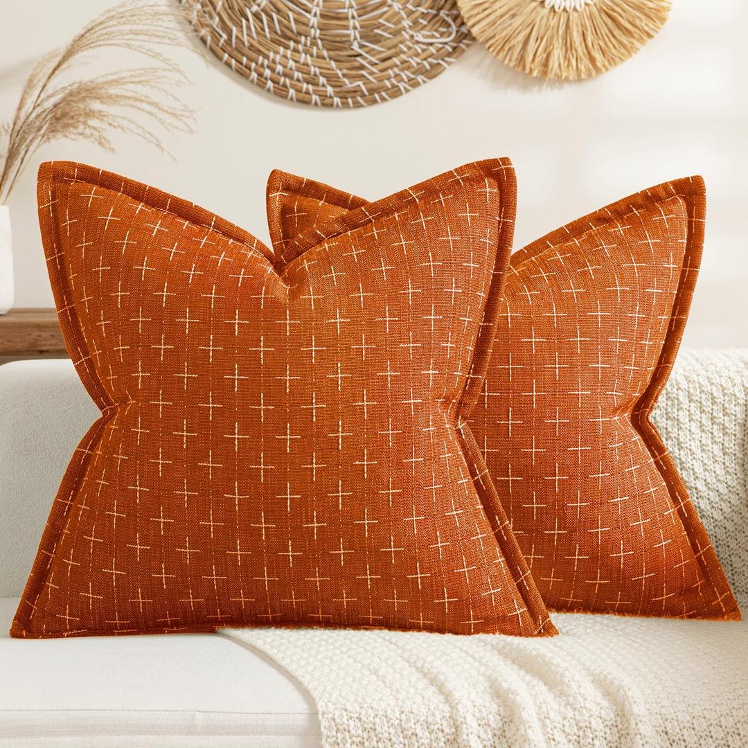 MIULEE Decorative Burlap Linen Throw Pillows Covers 18x18 Inch Rust Vintage Couch Pillow Covers Modern Farmhouse Pillowcase Woven Textured Cushion Cases for Sofa Bed Livingroom