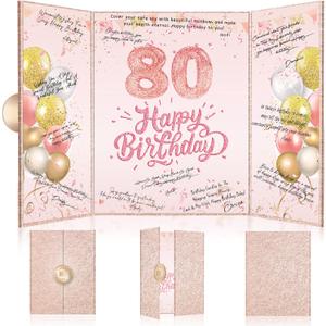 Tnvee 80TH Birthday Party Guest Book Birthday Decorations for Women, Large 19" x 12.2" Rose Gold Signature Signature Card Board Party Supplies Gifts for 80 Years Old Mom Grandma