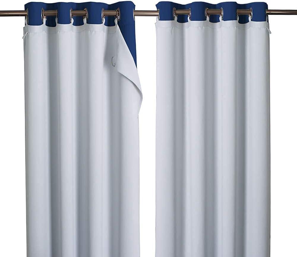 NICETOWN Blackout Curtain Liners for Sheer Curtains, Cold Heat Light Noise Blocking Liners with Rings: Easy to Open and Closed, Thermal Liners for 84 inches Long Curtains, 1 Pair, 50" x 80" Per Panel (Platinum White)
