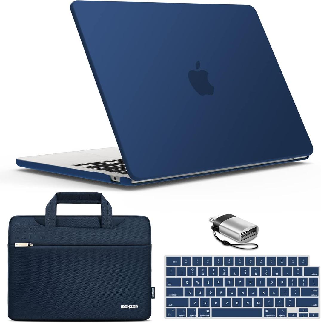 IBENZER Compatible with MacBook Air 13 inch case 2026 2025 2024 2023 2022 M4 A3240 M3 A3113 M2 A2681, HardShellCase & Sleeve & KeyboardCover &Type-C Adapter, Navy Blue, KK-NVBL+3