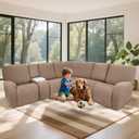 ROFASVCO 100% Waterproof Sectional Recliner Couch Covers for Reclining Couch L Shaped Corner Sectional Sofa Cover Jacquard Stretch L Shape Recliner Slipcovers (5 Seater 2 Console Cover, Dark Khaki)