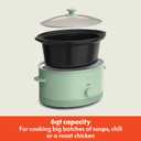bella 6.0 Qt Manual Slow Cooker, Ceramic Nonstick Coating, 3 Temperature Settings, Dishwasher Safe Stoneware Pot and Tempered Glass Lid, Cool Touch Handles & Tangle Free Cord Wrap, Seaglass, 6 Quarts