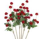 mizii 6Pcs Red Fake Silk Pompon Mum Artificial Flowers Bulk Small Faux Chrysanthemums with Stems Realistic Floral Decorations for Wedding DIY Bouquet Centerpieces Shower Vase Home Decor (Red)