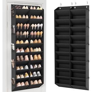 LANTEFUL Over the Door Shoe Organizer, Hanging Shoe Rack for Closet Door Shoe Storage for 30 Pairs Sneaker and Boots, Large Shoe Holder for Door with 10 Side Pockets, Space Saving, Black