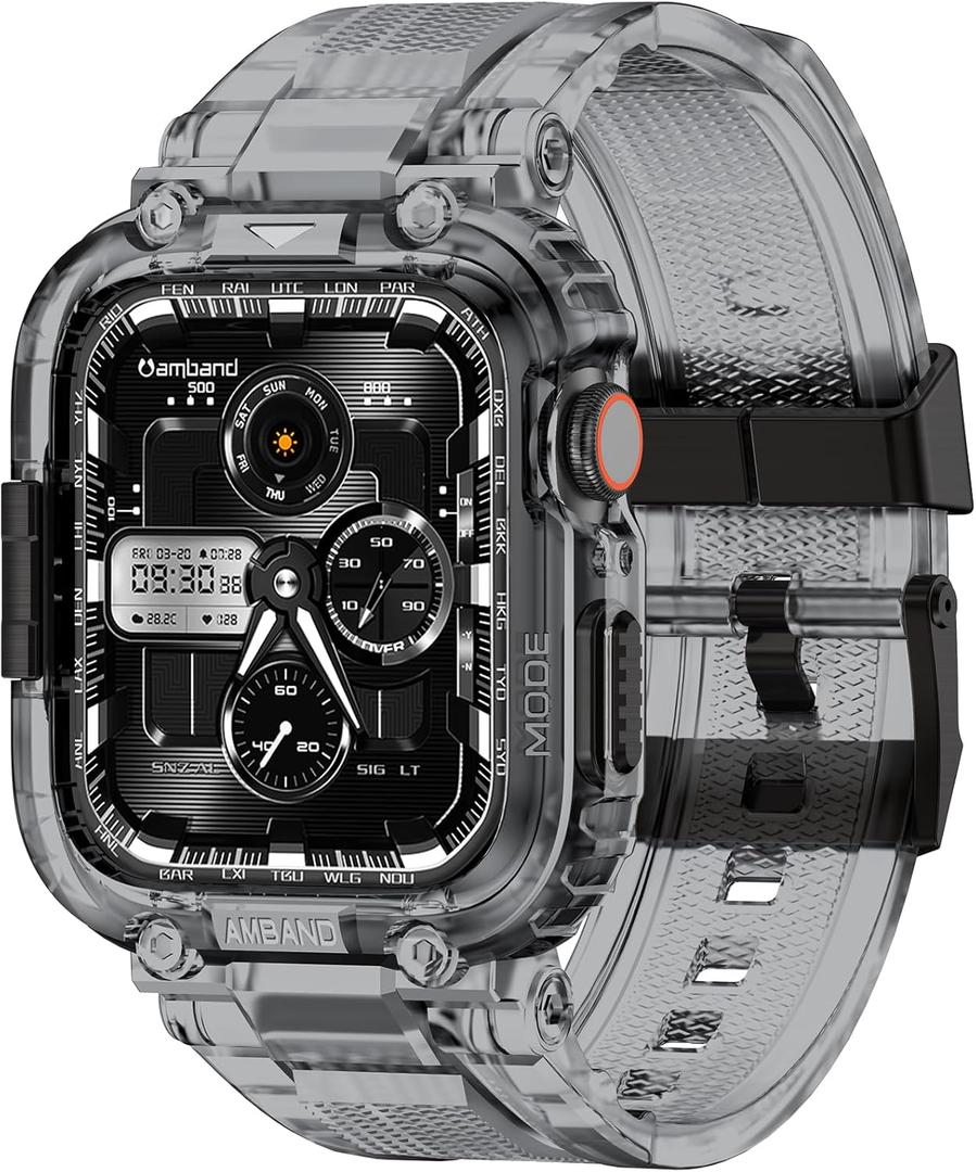 amBand Bands Compatible with Apple Watch 9/8/7 41mm, M1 Sport Series Rugged Case with TPU Strap Military Protective Tough Cover Bumper for iWatch SE2/SE/6/5/4/3 40mm 38mm Men Women Crystal Black