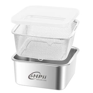 SHPii Square Colander Set, 304 stainless steel, with PE lid, deli containers, back of the kitchen preparation, washing and draining tools, refrigerator storage, frying oil filter (2500ML)