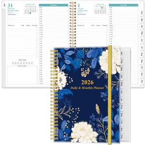 2026 Daily & Monthly Planner - One Page Per Day, Daily Planner from January 2026 - December 2026, Planner 2026 with 12 Monthly Tabs, 8.5" x 11", Blue Leaf Flower