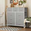 Sweetcrispy 9 Drawer Fabric Dresser Storage Tower with Wood Top and Steel Frame, Organizer Chest with Easy Pull Handles for Bedroom, Closet, Hallway,Light Gray, 11.8"D x 39.6"W x 39.8"H