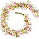 6 Ft Artificial Easter Garland Easter Pink Egg Flower Berry Garland Decorations Spring Flower Garlands with Pastel Eggs and Mixed Twigs for Fireplace Mantel Indoor Outdoor Home Party Door Wall Decor