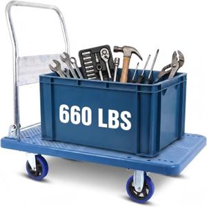 660lbs Foldable Platform Truck Dolly with Swivel Wheels, Heavy Duty Moving Platform Hand Truck, Moving Flatbed Cart Push Cart Platform Dolly Cart for Groceries, Warehouse(35.43" x 23.62")