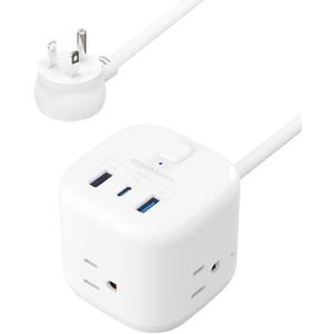Amazon Basics Power Strip Cube 3 Outlet 3 USB Ports, 1 USB-C(15W) and 2 USB-A(12W), 5 ft Extension Cord, Home, Office, Travel, White