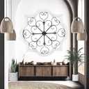 Bellaa 23936 Metal Wall Art Wood Frame Rustic Retro Farmhouse Barn Home Decor Modern Medallion Flower Fleur De Lis Round Scroll Panel Plaque Wrought Iron Old World Sculptures 24 inch Large