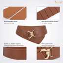 JASGOOD Women's Fashion Vintage Wide Elastic Stretch Waist Belt with Gold Interlock Buckle Belt (Brown, L)