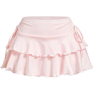 SOLY HUX Women's Y2K Ruffle Mini Skirt with Shorts Underneath High Waisted Tiered Skirts Coquette Skorts (Solid Light Pink) X-Small