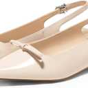 Coutgo Womens Slingback Flats Bow Slip on Dress Shoes Buckle Comfortable Ballet Flats Pointed Toe Flat Party Work Shoes (7, Nude)