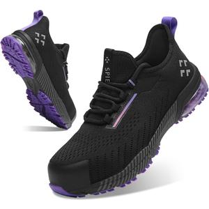SPIEZ Women‘s Safety Shoes Lightweight - Non Steel Toe Shoes for Woman, Fashion Work Shoes Daily Wear, Black Purple US 8
