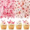 90PCS Artificial Flowers Butterfly Cupcake Toppers, Cherry Blossom Cake Topper Wafer Paper Butterfly Flower for Baby Shower Wedding Birthday Party Cake Food Decorations Supplie