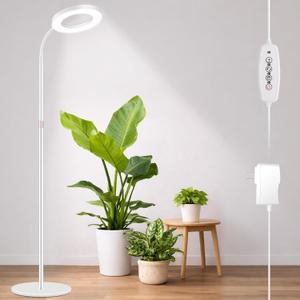 LBW Grow Light with Stand for Indoor Plants, Adjustable Height up to 68", Full Spectrum Grow Light for Large & Tall Plants, Auto Timer 6/8/12/16H, 5-Level Dimmable, 3 Lighting Modes (Medium - 6.3" White One Head)