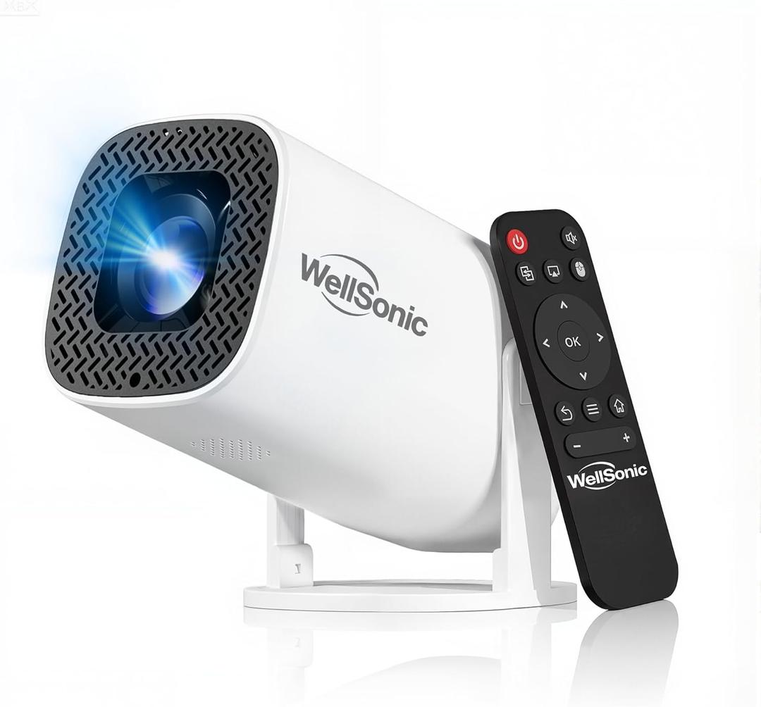 Mini Projector with Wifi and Bluetooth, 4K Protable Smart Projector Build-in Android 14, 130" Screen Auto Keystone Movie Projector Compatible with HDMI Phone TV Stick for Bedroom Outdoor