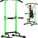 DlandHome Power Tower Pull Up Dip Station Multi-Function Fitness Equipment for Strength Training Adjustable Height Dip Stand for Home Gym (Green)