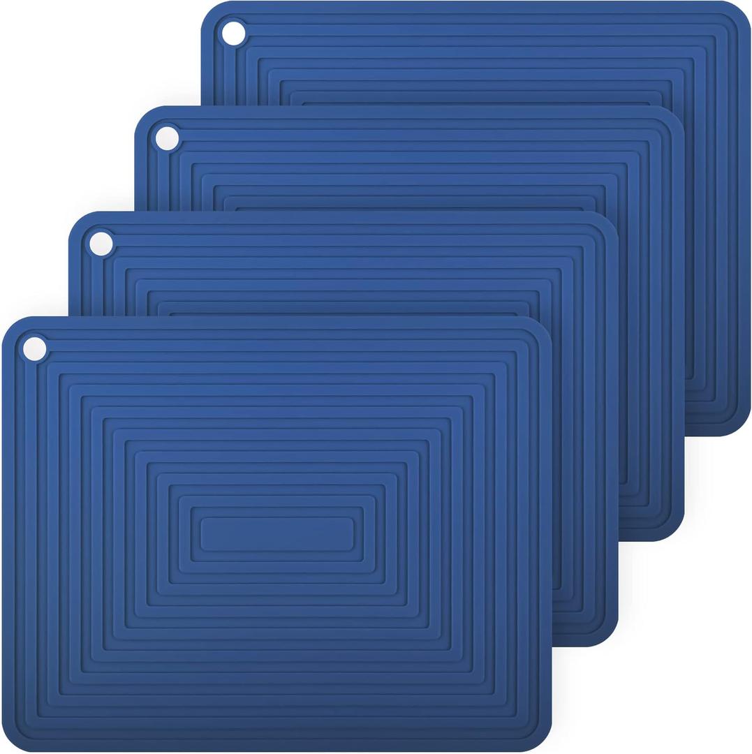 Smithcraft Silicone Trivets for Hot Dishes, Pots and Pans, Multi-Purpose Hot Pads for Kitchen, Versatile Heat Resistant Mats for Quartz Countertops, Silicone Pot Holders Trivet Mat Set 4 Navy Blue