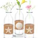 Shell Vase Set of 3 Coastal Vase,Small Starfish Seashell Flower Glass Vases Handcrafted for Beachy Decor,Beach Wedding/Party Beach Home Decor (Clear)