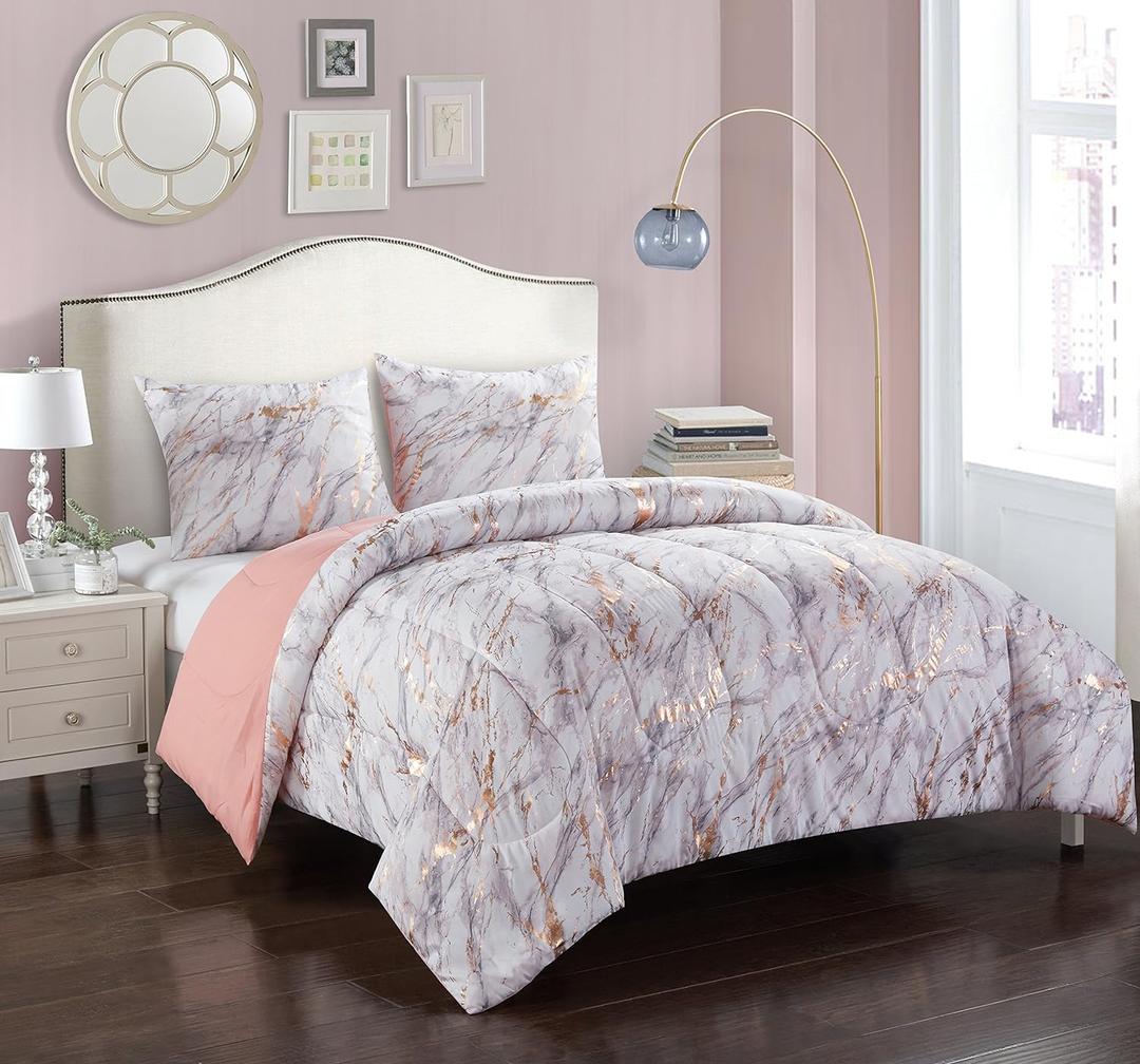 Pop Shop Marble Comforter Set, Full/ Queen, Rose Gold