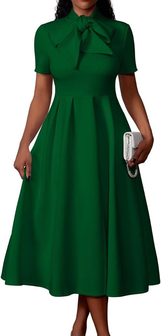 Memoriesea Women's Elegant Casual Short Sleeve Work Party A-Line Dress with Pockets XXL