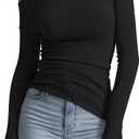 Meetrendi Women's Sexy Off Shoulder Tops Dressy Long Sleeve Asymmetrical Slim Fit Going Out Blouse Ruched Shirts 2026 (Black, M)