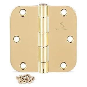 Door Hinges Polished Brass 3.5 Inch Interior Hinges 5/ 8" Radius - 18 Pack