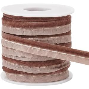 BENECREAT 10 Yards Brown Velvet Piping Bias Tape, 3/8 Inch Wide Welt Cord Piping Trim Fabric Edge with Velvet Lip Cord Trim for Sewing Clothing Upholstery Trimming