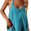 VATEAMI Women Sleeveless Athletic Dress Mini Dress Spaghetti Strap Sundress with Shorts (Turquoise-L)