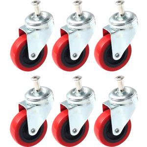 6 Pack Heavy-Duty 2.5" Swivel Caster Wheel Creeper Service Cart Stool Post Mount (Red)