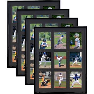 Baseball Card Display Frame for 9 Standard Cards, 4 Pack, UV Protection, Black Pasted Double Mats, Sports Card Collector Wall Display, Holder for Trading Card Basketball Football Hockey Cards