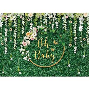 7x5ft Greenery Baby Shower Backdrop Gold Oh Baby Backdrop Floral Grass Baby Shower Party Decoration Cake Table Banner Photo Booth Props
