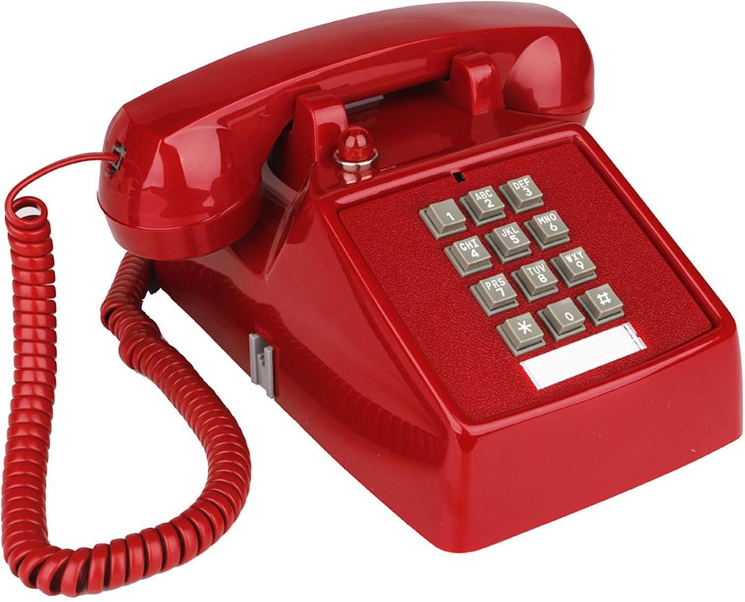 YOPAY Single Line Corded Desk Telephone, Home Emergency Intuition Amplified Retro Phone, Classic Dial Button Phone, Red
