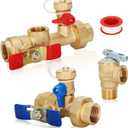 3/4in Tankless Water Heater Valve Kit with Pressure Relief Valve, IPS Isolator Tankless Water Heater Service Valve Kit, Suitable for rheem/rinai/ecosmart/navien/noritz/takagi/bosch