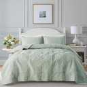 Sage Green Damask Quilt King Size Bedding Sets with 2 Pillow Shams, Boho Bedspread Lightweight Soft Farmhouse Vintage Bohemian Coverlet Retro Jacquard Pattern Bed Cover for All Season, 3 Pieces