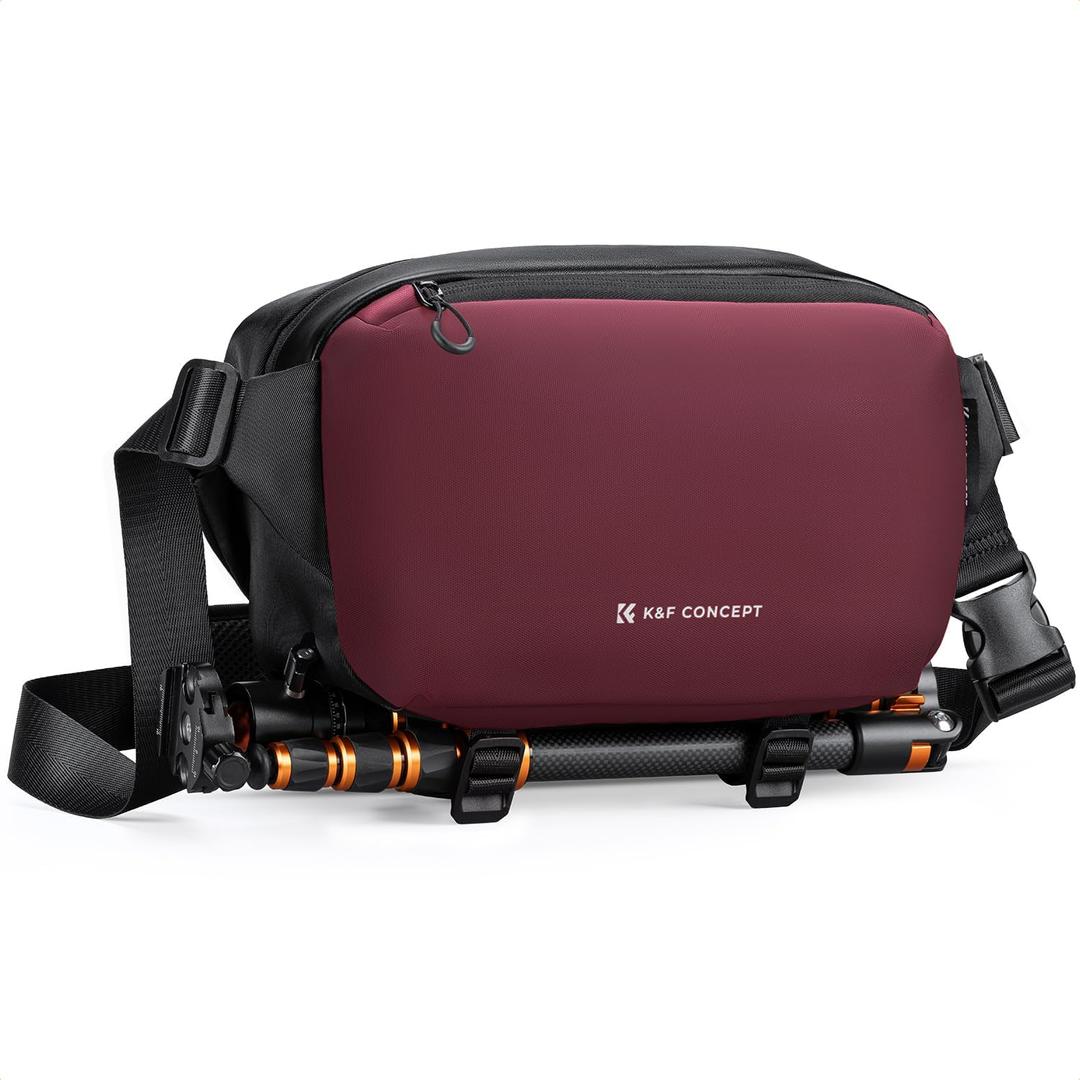 K&F CONCEPT Camera Sling Bag Crossbody Bag Waterproof Camera Shoulder Backpack DSLR/SLR/Mirrorless Camera Case (08 Red Medium)