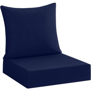cozyide Outdoor Deep Seat Patio Cushions Set, Waterproof Outdoor Chair Cushions Set, Memory Foam Patio Furniture Cushions 24" x 24", Includes Seat Cushion & Back Pillow, Navy