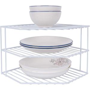 3-Tier Corner Shelf Counter and Cabinet Organizer -Countertop Organizer - Cabinet Corner Rack for Plate - Cabinet & Pantry Kitchen Organization (White)