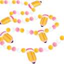 Back to School Decorations 7.5 Ft Felt Pompom Banner Cute 3D Pencil Felt Ball Pre-Assembled Hanging Banner Welcome Back to School Garland for Classroom, Mantle, Wall, Party Supplies
