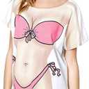 JEYKAY Lady's Cute Bikini Print Cover Up T-Shirt Loose Long Dress (White, L)