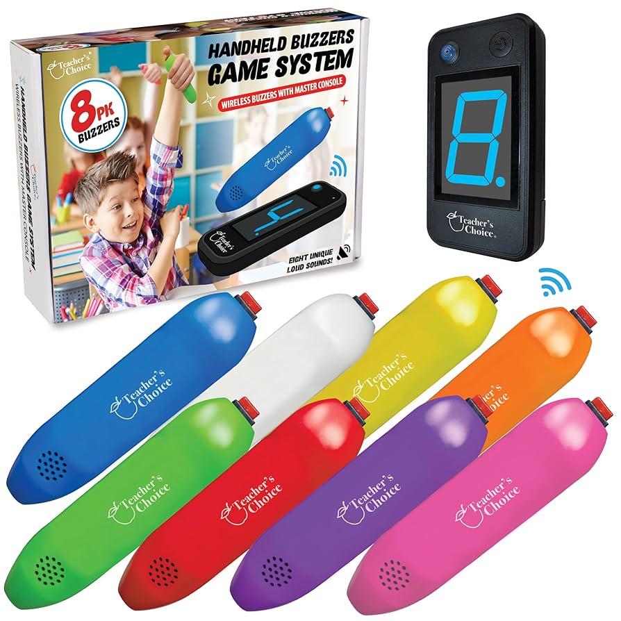Digital Energy Wireless Handheld Game Buzzer System - Console Displays First Buzz-in - Great for Jeopardy, Family Feud, Trivia and Buzz Games - 8 Joystick Buzzers