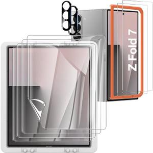 [8 Pack] for Samsung Galaxy Z Fold 7 Screen Protector, 4 Pack Inner TPU Film + 2 Pack Front Tempered Glass Screen Protector + 2 Pack Glass Camera Lens Protector, Anti-Scratch, No Bubbles