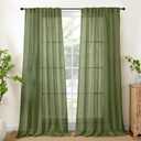 YoungsTex Olive Green Linen Curtains 84 Inch Length - Semi Sheer Drapes Light Filtering with Back Tab Rod Pocket Lightweight for Bedroom Living Room Window, 2 Panels, 52 X 84 Inch