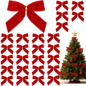 GAOKOXI 26 Pcs Red Small Velvet Bows Decorations Vintage Christmas Ornaments for Christmas Tree Gift Wrapping Wreath Table Fireplace Garland and Xmas Party
