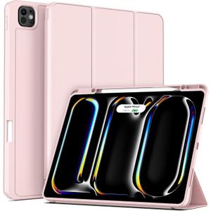Aoub Case for iPad Pro 11 Inch Case (M4) 2024 5th Generation with Pencil Holder, Protective Cover with Soft Smooth TPU Back, Auto Wake/Sleep, Supports Pencil Pro & Pencil USB-C Charging - Pink (Pink)
